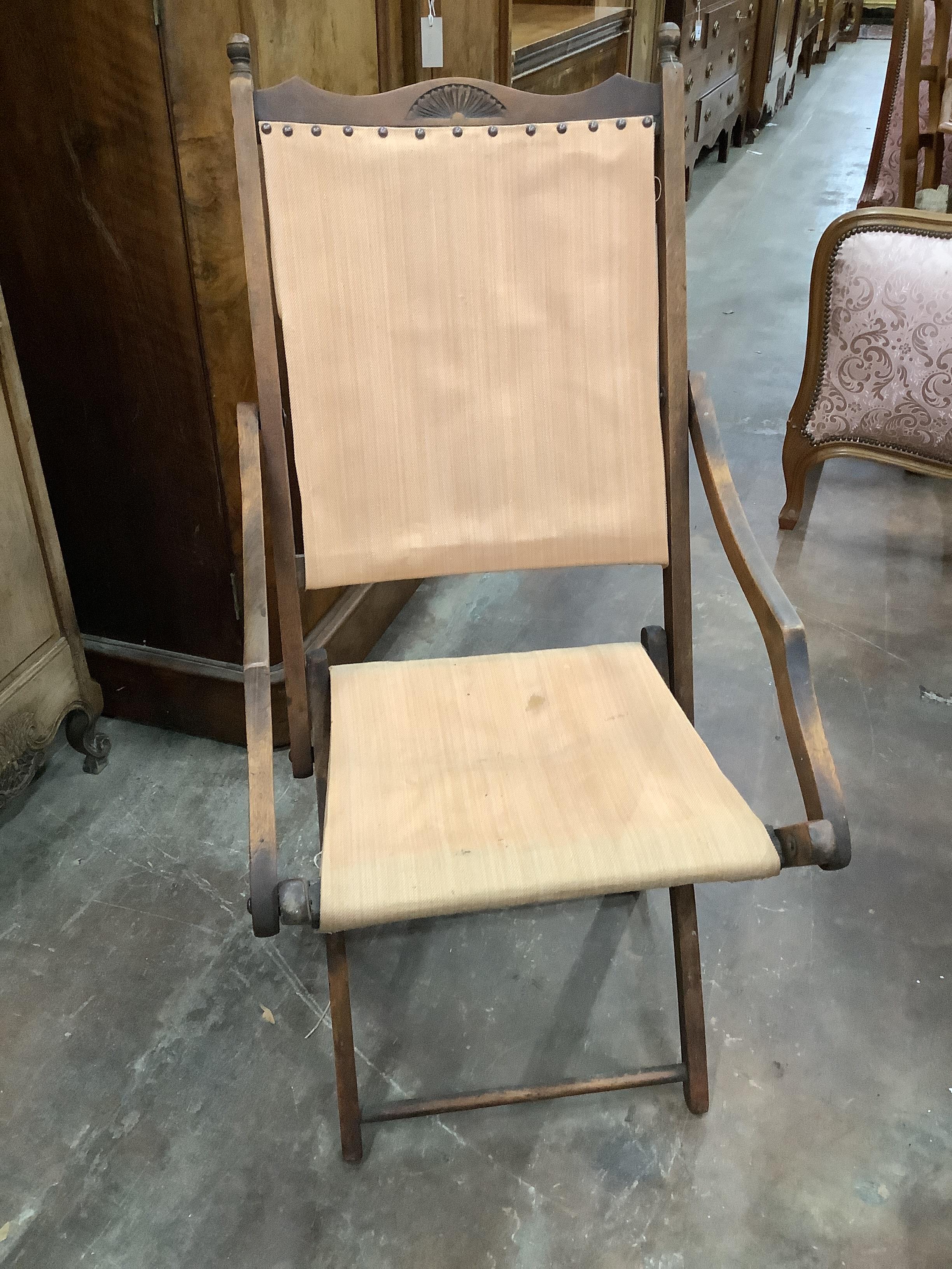 Two Edwardian beech folding garden chairs